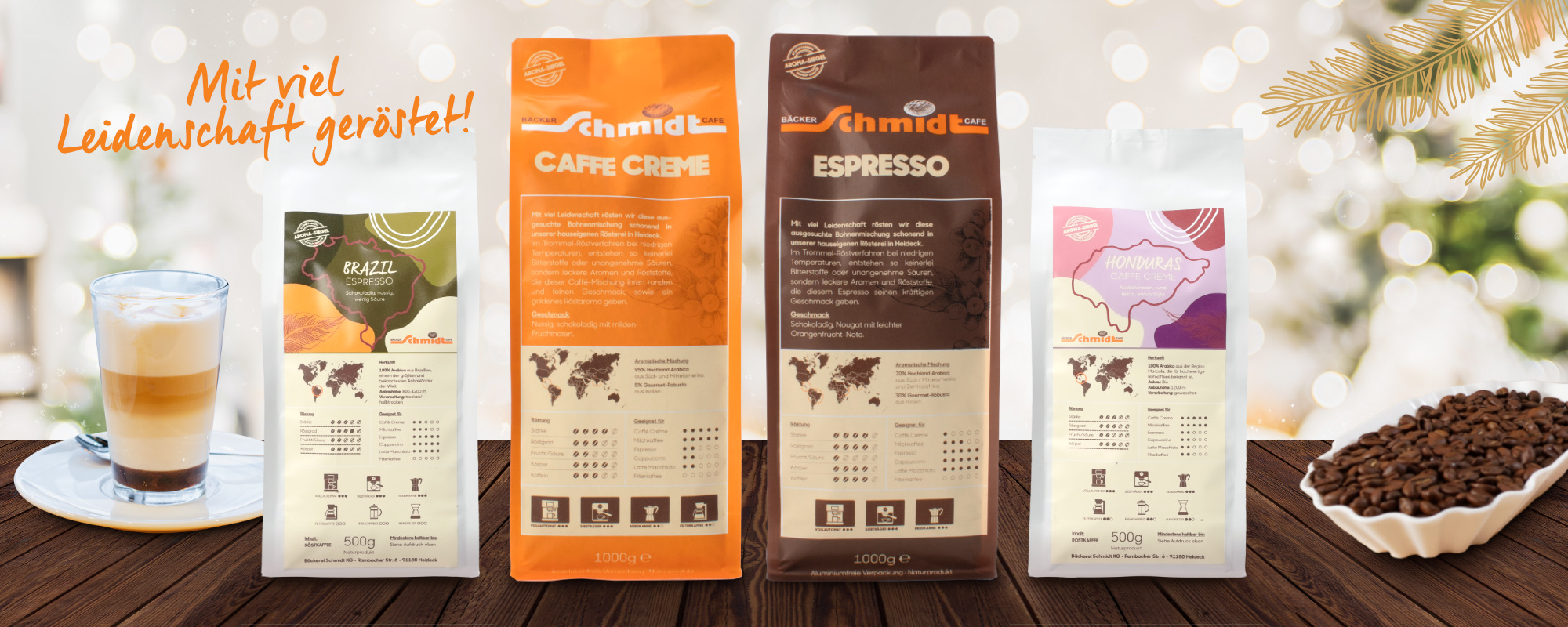 Header Schmidt-Kaffee in weihnachtlicher Optik